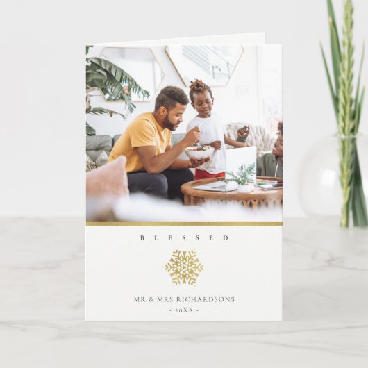 Minimale Elegant Gold Snowflake Foto geblesseerd Kaart (Voorkant)