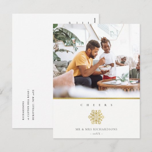 Minimale Elegant Gold Snowflake Fotokaken Feestdagenkaart (Voorkant / Achterkant)