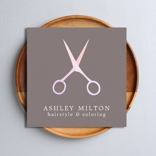 Minimale Elegant Grey Roos Scissors Hair Stylist Vierkante Visitekaartje