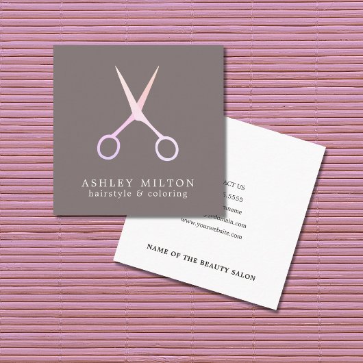 Minimale Elegant Grey Roos Scissors Hair Stylist Vierkante Visitekaartje