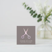Minimale Elegant Grey Roos Scissors Hair Stylist Vierkante Visitekaartje (Staand voorkant)