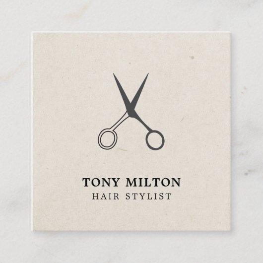 Minimale Elegant Grey Scissors Haarstylist Vierkante Visitekaartje (Voorkant)