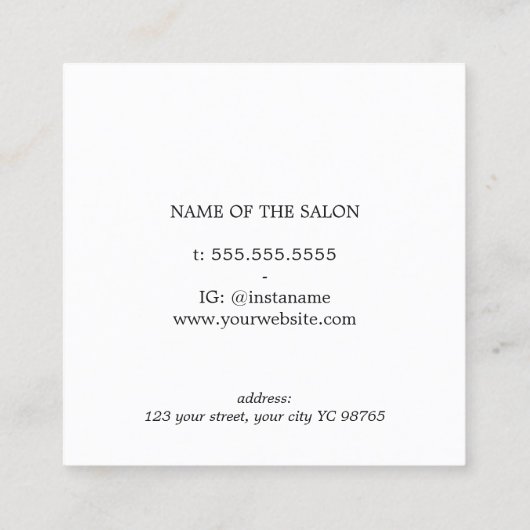 Minimale Elegant Grey White Haarstylist Vierkante Visitekaartje (Achterkant)