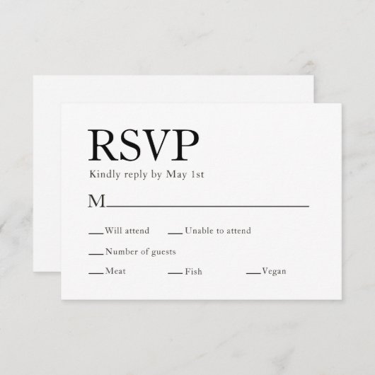 Minimale Elegant-keuzerwitbruiloft RSVP Kaartje (Voorkant / Achterkant)