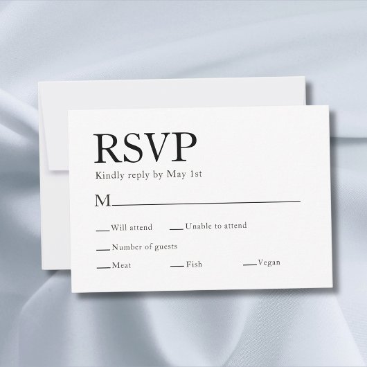 Minimale Elegant-keuzerwitbruiloft RSVP Kaartje