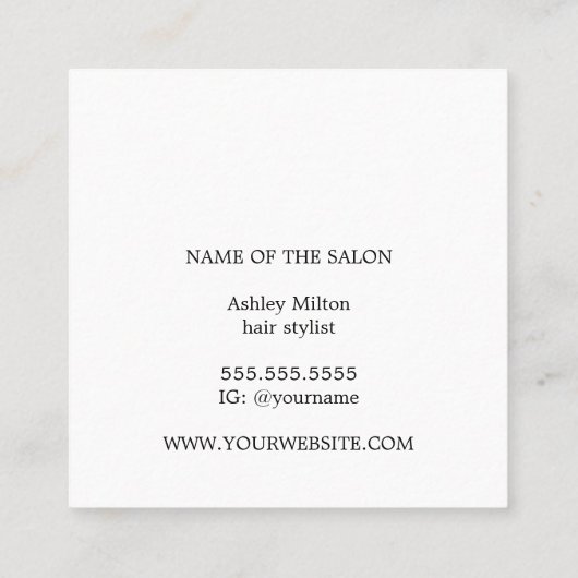 Minimale Elegant Kraft Black Scissors Haarstylist Vierkante Visitekaartje (Achterkant)