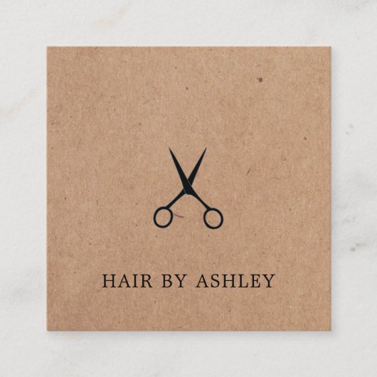 Minimale Elegant Kraft Black Scissors Haarstylist Vierkante Visitekaartje (Voorkant)