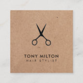 Minimale Elegant Kraft Black Scissors Haarstylist Vierkante Visitekaartje (Voorkant)