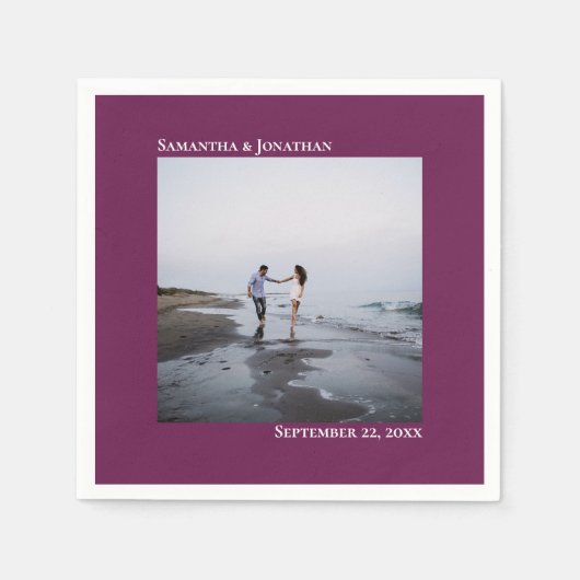 Minimale Elegant Modern Magenta Wedding Foto Servet (Voorkant)