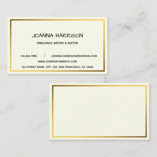 Minimale Elegant Modern Shiny Gold Lijst Editor Visitekaartje (Voorkant / Achterkant)