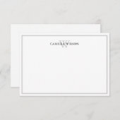 Minimale Elegant Monogram Grijs Wit Aangepast Notitiekaartje (Voorkant / Achterkant)
