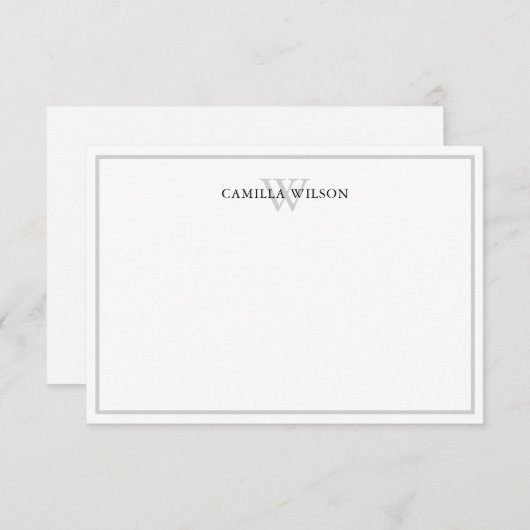Minimale Elegant Monogram Grijs Wit Aangepast Notitiekaartje (Voorkant / Achterkant)