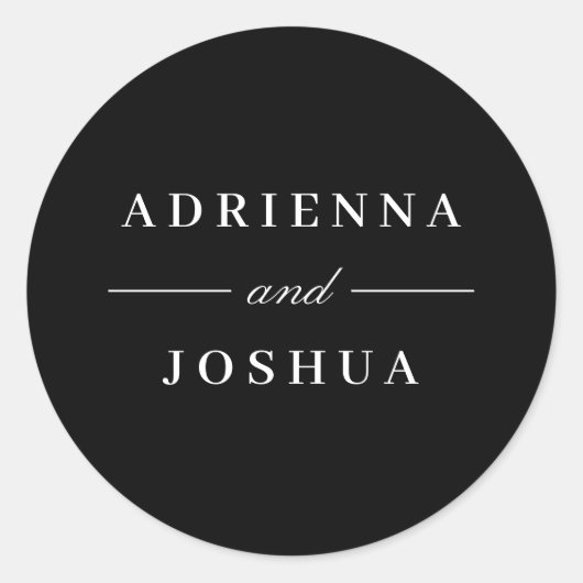 Minimale Elegant Monogram Wedding Black White Ronde Sticker (Voorkant)