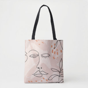 Minimale elegant naadloos patroon met één lijn dra tote bag