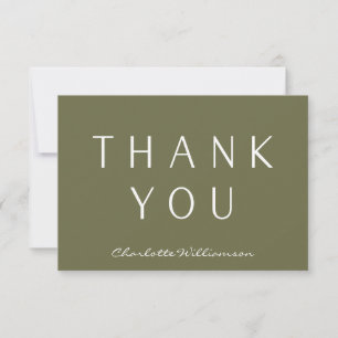 Minimale Elegant Olive Green Custom Name Bedankkaart