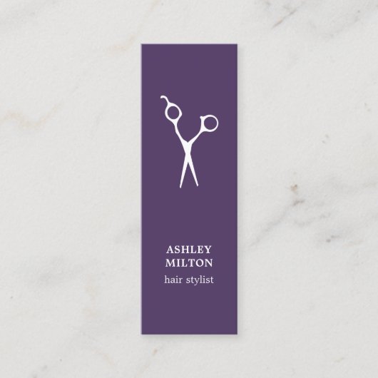 Minimale Elegant Paars White Scissors Haarstylist Mini Visitekaartje (Voorkant)