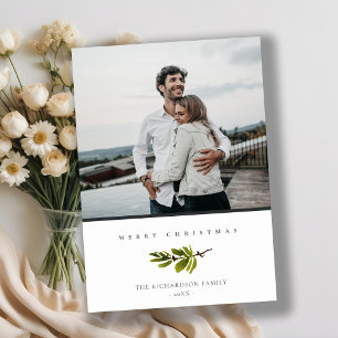 Minimale Elegant Pine Branch Merry-kerstfoto Feestdagenkaart