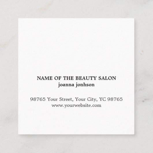 Minimale Elegant Plain White Hairdresser Vierkante Visitekaartje (Achterkant)