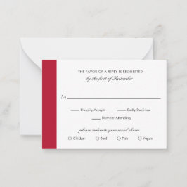 Minimale Elegant Red Wedding Mini RSVP-kaart Notitiekaartje