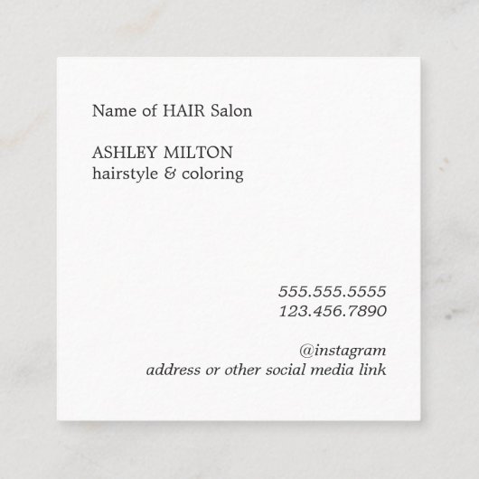 Minimale Elegant Red White Scissors Haarstylist Vierkante Visitekaartje (Achterkant)