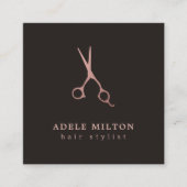 Minimale Elegant Roos Gold Scissors Haarstylist Vierkante Visitekaartje (Voorkant)