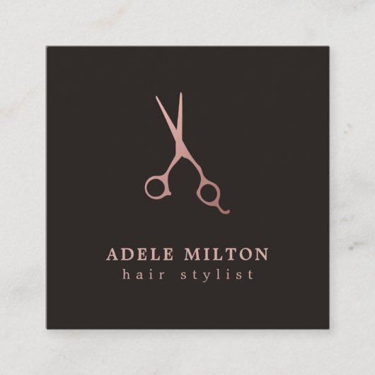 Minimale Elegant Roos Gold Scissors Haarstylist Vierkante Visitekaartje (Voorkant)