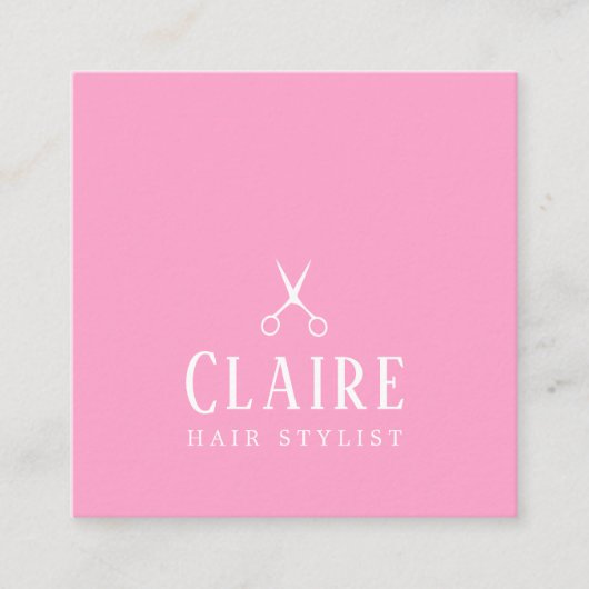 Minimale Elegant Roos White Scissors Haarstylist Vierkante Visitekaartje (Voorkant)