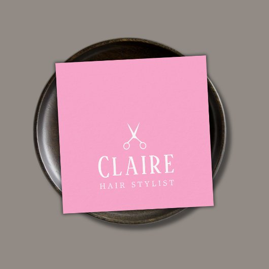 Minimale Elegant Roos White Scissors Haarstylist Vierkante Visitekaartje