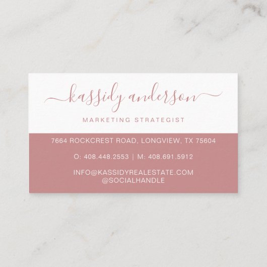 Minimale Elegant Script Business Logo Two-Tone Roz Visitekaartje (Achterkant)