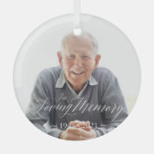 Minimale Elegant Script Loving Memory Custom Photo Glas Ornament (Voorkant)