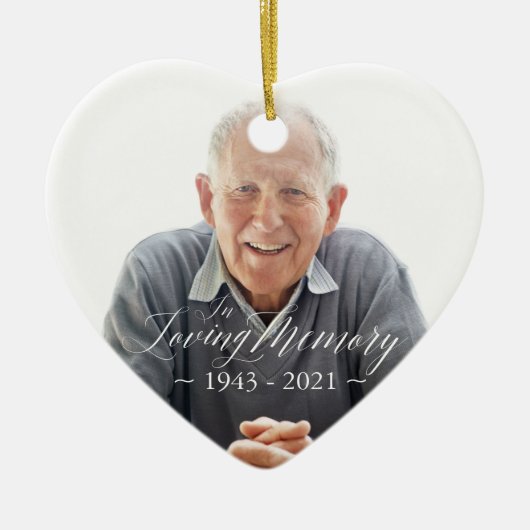 Minimale Elegant Script Loving Memory Custom Photo Keramisch Ornament (Voorkant)