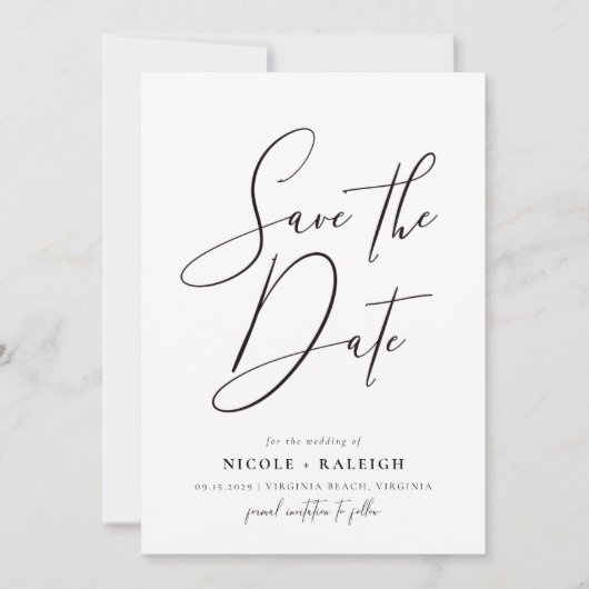 Minimale Elegant Script Photo Save the Date Kaart (Voorkant)