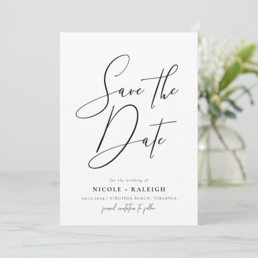 Minimale Elegant Script Photo Save the Date Kaart (Staand voorkant)