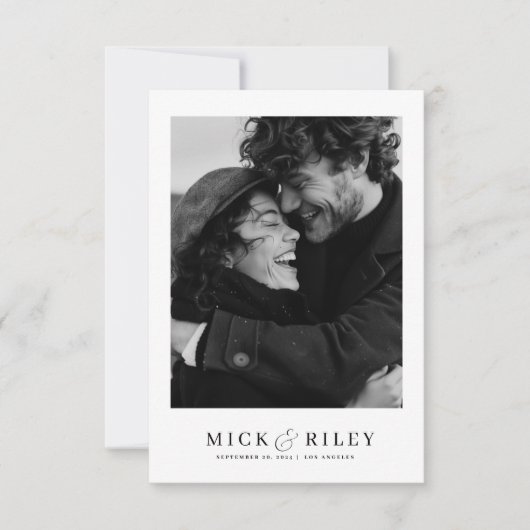 Minimale Elegant Script Photo Save the Date Kaart (Voorkant)