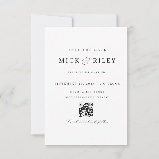 Minimale Elegant Script Photo Save the Date Kaart (Achterkant)