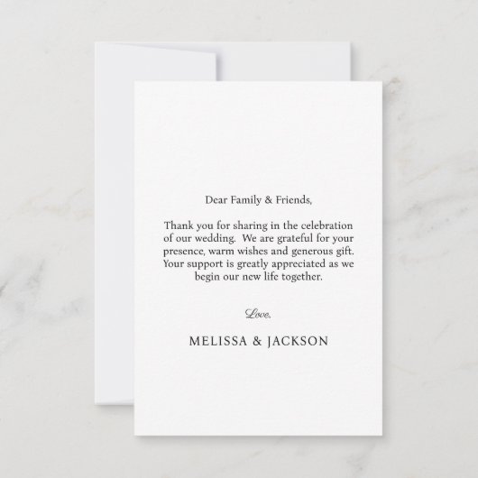 Minimale Elegant Script Weddenfoto Bedankkaart (Achterkant)