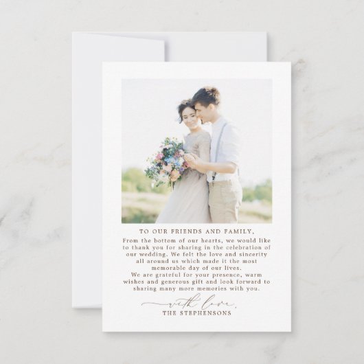 Minimale Elegant Script Weduwfoto Hartelijk dank Bedankkaart (Achterkant)