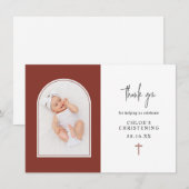 Minimale Elegant Terracotta Arch Foto Christening Bedankkaart (Voorkant / Achterkant)