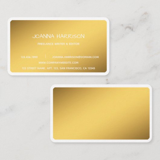 Minimale Elegant Trendy Gold Writer Editor Visitekaartje (Voorkant / Achterkant)