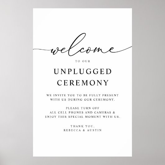 Minimale Elegant Wedding Unplugged Ceremonie Poster (Voorkant)