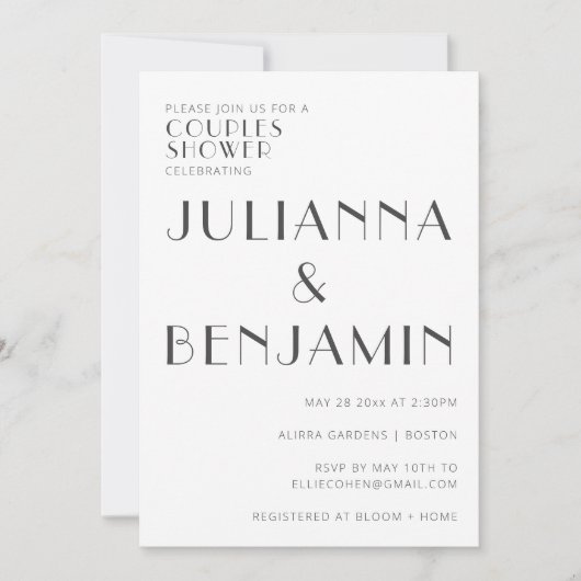 Minimale Elegant White Art Deco Couples Shower Kaart (Voorkant)