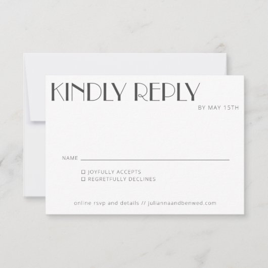 Minimale Elegant White Background Art Deco-tekst RSVP Kaartje (Voorkant)