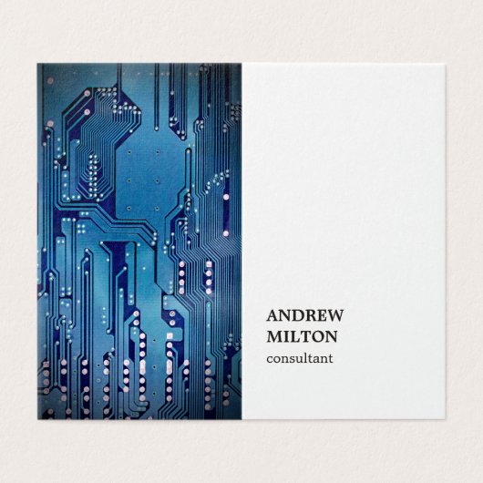 Minimale Elegant White Blue CircuitBoard Consultan Visitekaartje (Buitenkant ongevouwen)