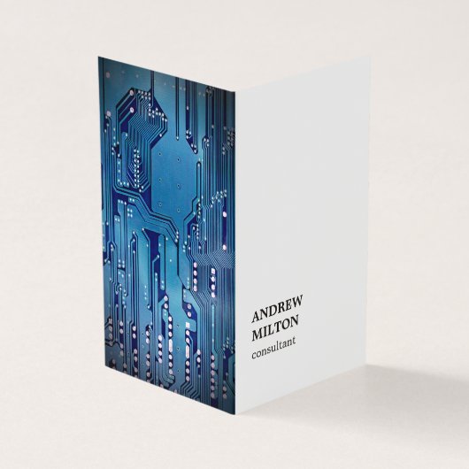 Minimale Elegant White Blue CircuitBoard Consultan Visitekaartje (Buitenkant)