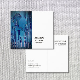 Minimale Elegant White Blue CircuitBoard Consultan Visitekaartje