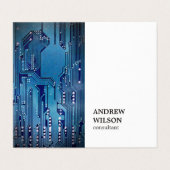 Minimale Elegant White Blue CircuitBoard Consultan Visitekaartje (Buitenkant ongevouwen)