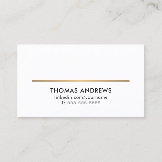 Minimale Elegant White Faux Gold Line Consultant Visitekaartje (Voorkant)