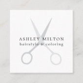 Minimale Elegant White Grey Scissors Hair Stylist Vierkante Visitekaartje (Voorkant)