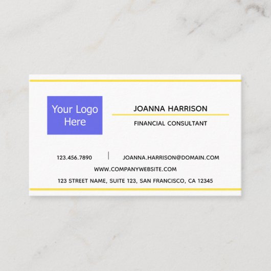 Minimale Elegant White Logo Shiny Gold Lines Visitekaartje (Voorkant)