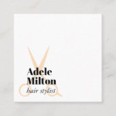 Minimale Elegant White Rose Scissors Haarstylist Vierkante Visitekaartje (Voorkant)